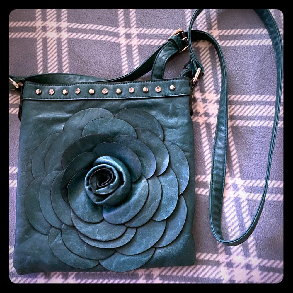 Teal crossbody with studs and rhinestones